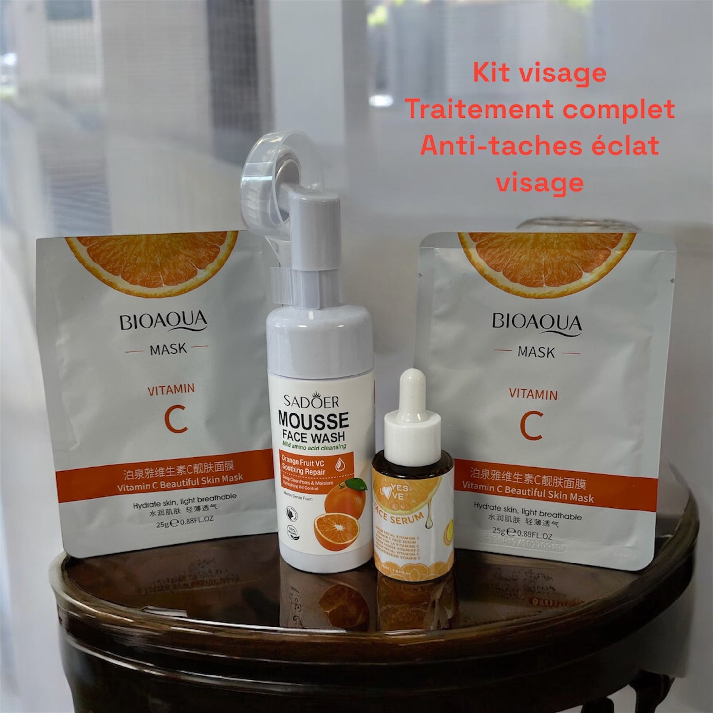 Kit visage nettoyant +serum +2 masques traitement complet visage anti taches éclat visage